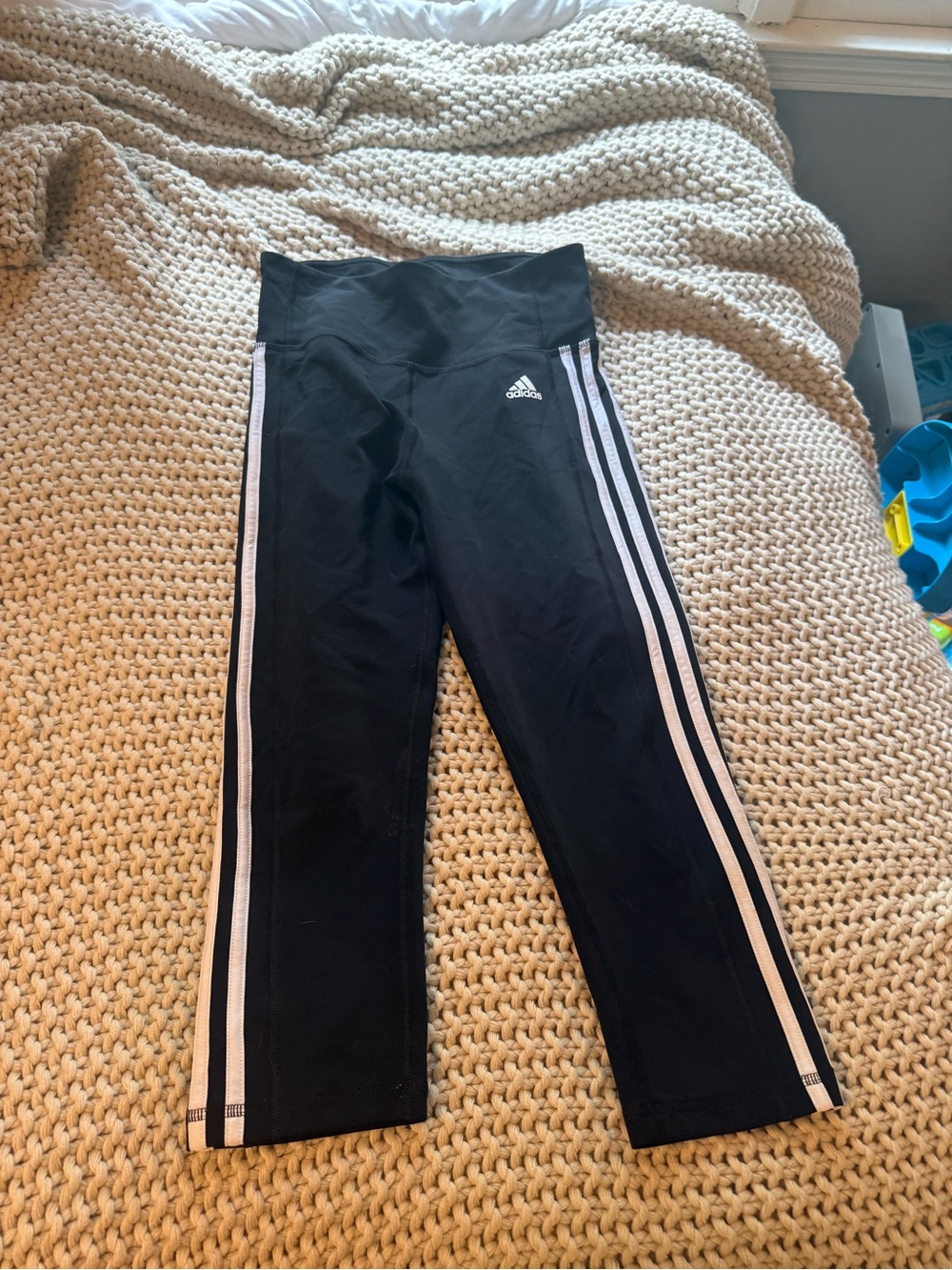 adidas Black Leggings with White Side Stripes for Kids